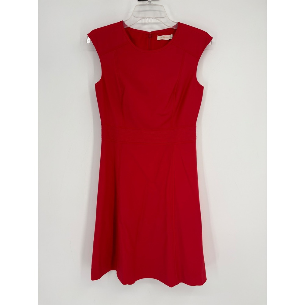 Tory Burch Dress Womens 4 Red Sheath Cap Sleeve Wool Blend Structured